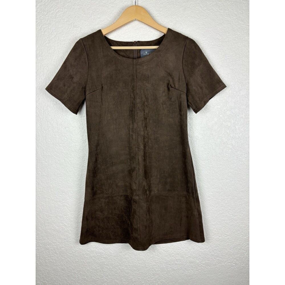 Paper Crane Microsuede Dress Womens Size Medium Brown Boho Minimalist GOGO NEW